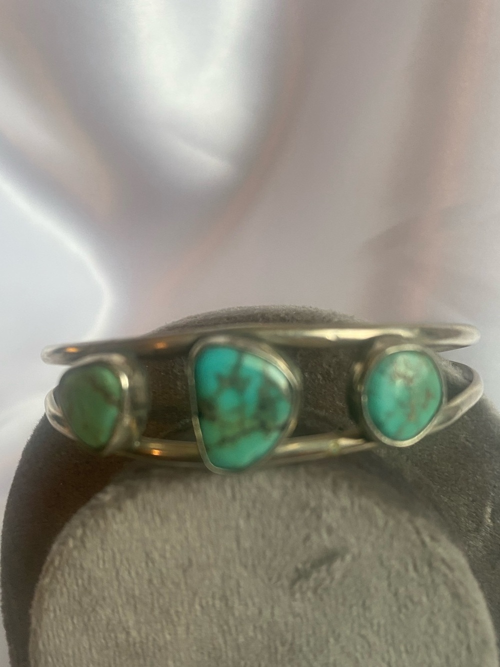 Turquoise Triple Stone Silver Tone Cuff Bracelet - Turquoise